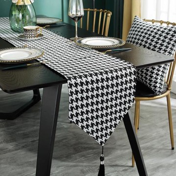 黑白桌旗簡約現代輕奢北歐餐桌布裝飾布茶幾中間茶臺布藝長條茶旗