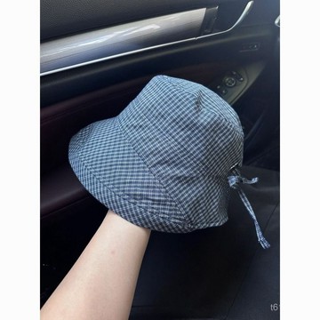 臺灣🚍8H出🉑出口日本!miu係藏青格子翻簷漁夫帽女春夏季大遮陽帽出遊防曬盆帽