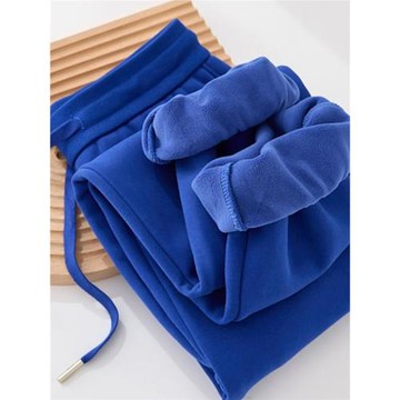 地中海藍運動褲女加厚2024新款秋冬保暖寬松束口休閑長褲加絨衛褲