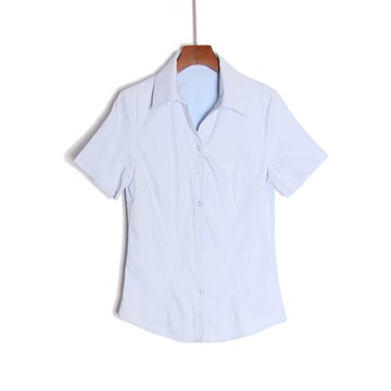 裝修身百搭短袖翻領純色氣質OL襯衫翻領顯瘦時尚
