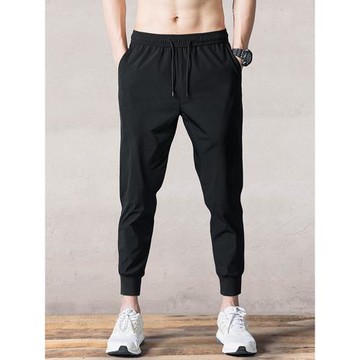 束腳褲男生春秋修身休閑褲小腳九分褲子夏季薄款冰絲速干運動褲男