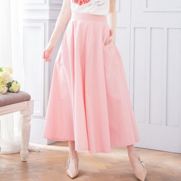 簡約百搭純棉口袋A字裙   紅