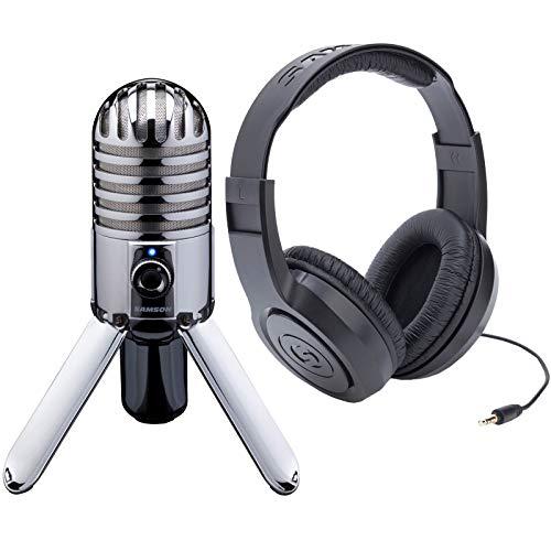 Samson Meteor Mic USBスタジオマイク (クロム) SR350ステレオヘッドフォン付き 並行輸入品