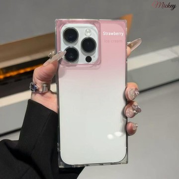 Mickey✨暈染漸變粉適用蘋果16ProMax/15/14方形簡約iPhone13/12手機殼