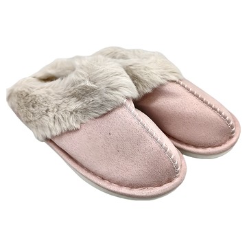 ego life 男女款麂皮絨兔毛口包頭室內拖鞋 保暖防滑  36~37  粉色