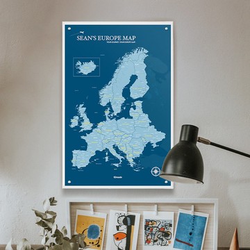 歐洲地圖-訂製磁吸系列海報-普魯士藍(聖誕客製禮物)-IKEA留言板