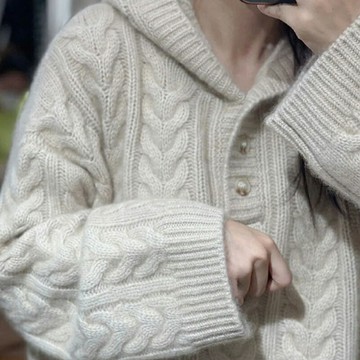 纖婕芙秋冬復古日系慵懶針織外套2022年新款溫柔風軟糯系連帽毛衣