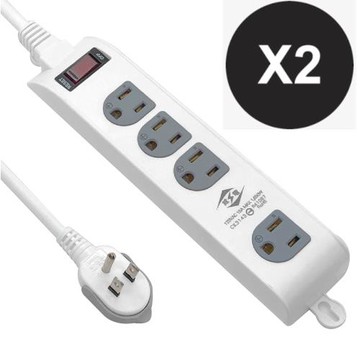 【威電】2入組CK-3143-6 3孔1開4座 加大間距 壁掛 防雷擊 突波 延長線 6尺/1.8M(平貼 拉環 插頭 過載斷電 電腦 電源線組)