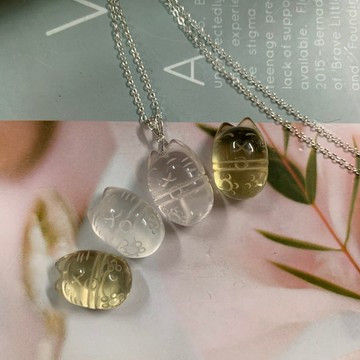 手作天然水晶項鍊✨星光粉水晶 天然黃水晶✨造型招財貓項鍊🐱❤️可挑款式✅招財貓墜飾 A0275