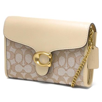 【COACH】拼接皮革翻蓋鍊包-卡其米白