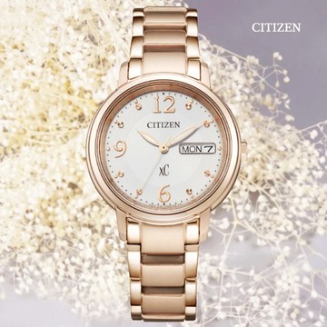 CITIZEN 星辰 xC 亞洲限定款 光動能淑女腕錶-32.5mm 櫻花粉紅金 EW2426-54A