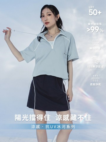 涼感．抗UV撞色滾邊冰河系防曬短裙