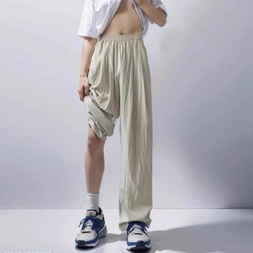 冰絲棉麻褲子男夏季薄款寬松直筒闊腿休閑褲日系慵懶風垂感山本褲