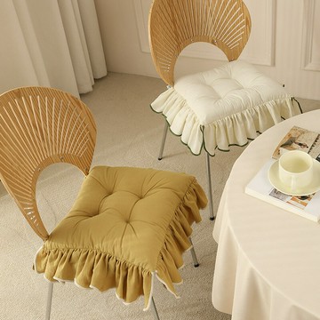 『百貨屋二號』棉布加厚椅墊大波浪加寬木耳邊法式復古風椅子坐墊四季透氣蒲團墊