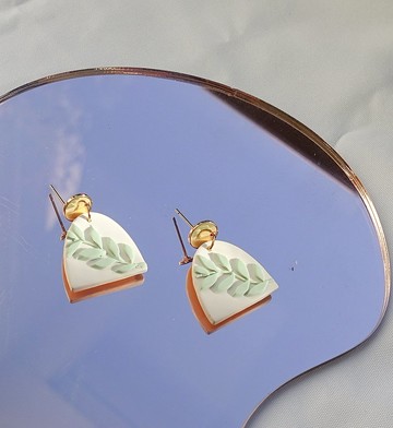 雅系列- 白拱門葉片 手工軟陶耳環/可改夾