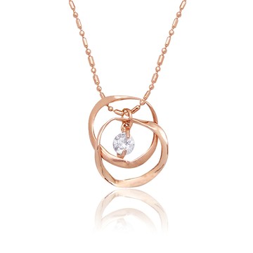 【Aguchi 亞古奇】奇雅系列•雙圈鑽-經典水鑽玫瑰金項鍊飾品(日本製)