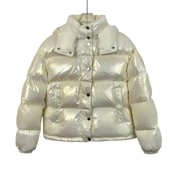 (XL) moncler質感羽絨炫彩亮面連帽白色外套