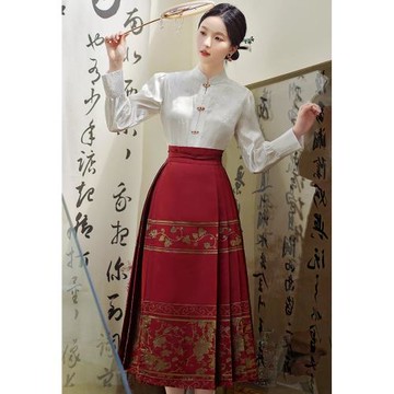2025年新款春秋新中式漢服成人高端紅色織金馬面裙敬酒服國風上衣