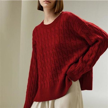 【米蘭精品】現貨+預購 100%羊毛衣針織衫發熱衣長袖保暖內搭加絨寬鬆大碼休閒-重磅扭花女上衣8色74nc90