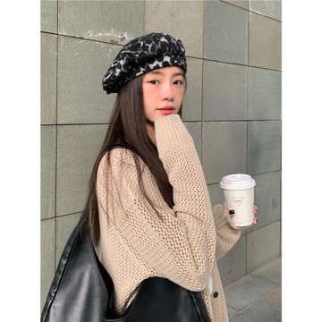 時髦精入～丁走走復古豹紋貝雷帽女秋冬凹造型百搭畫家帽子ins潮