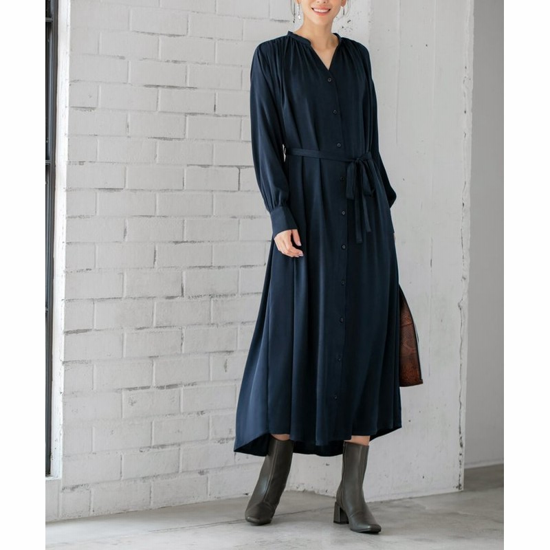 スタイルデリ ウォームサテンギャザーロングワンピースb レディース ネイビー 01 Style Deli 通販 Lineポイント最大get Lineショッピング