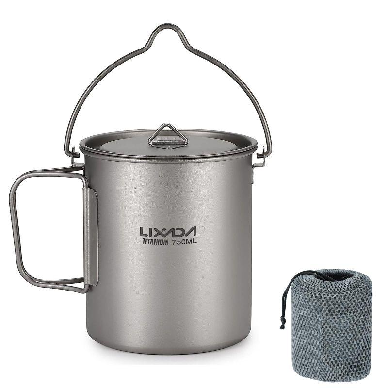 Lixada Titanium Water Mug Cup with Lid and Foldable Handle Ultralight