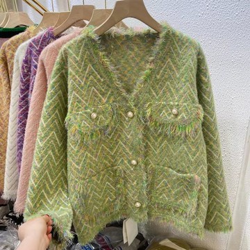 【韓國K.W.】KMM3311現貨橘黃暖陽水貂絨毛海小香風外套(復古風/水貂絨/加厚)