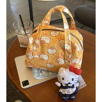kitty手提包 小紅書同款雙層加厚橘色豹紋kitty可愛手提包便攜飯盒袋外出手拎