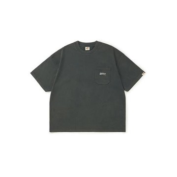 Broshood 25ss 日系寬松沙洗做舊復古立體口袋繡花短袖T恤上衣男