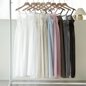 【Fee隔日到貨8色】疊穿網紗細肩帶長罩衫洋裝🔥朦朧網紗罩衫 透膚罩衫 秋冬長洋裝 顯瘦洋裝 外搭吊帶長洋裝