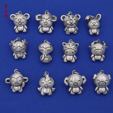 S925純銀十二生肖吊墜本命年寶寶兒童純銀飾品禮物3D硬銀DIY項墜