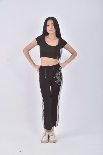 (M) 衣櫃花紋黑色長褲