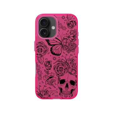 iPhone 16 Clear 粉漾桃 - Frida Kahlo - 花骨骷顱頭（素描）