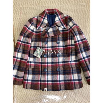 BAPE CHECK 木村格羊毛雙排扣翻領休閑毛呢大衣 特價 S