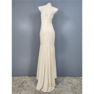 外貿單LU家高級感方領吊帶露背名媛氣場晚禮服顯身材長裙拖尾裙