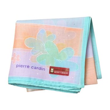 pierre cardin 日本製馬卡龍色暈染花卉圖騰字母LOGO帕巾(粉紅底/粉綠邊/44CM)