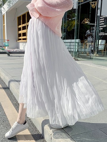 秋裝女裝新款高腰ins超火的半身裙女雪紡百褶裙中長款a字裙子1入