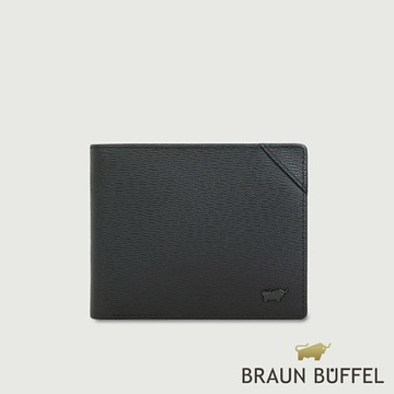 【BRAUN BUFFEL 德國小金牛】台灣總代理 斯萊特-A 8卡中間翻零錢袋皮夾-黑色/BF565-318-BK