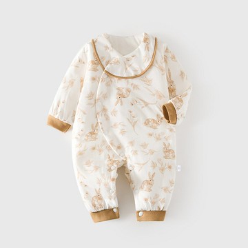 嬰兒加棉連體衣寶寶40克夾棉春款無骨哈衣薄棉加厚偏襟爬服兒童鑫弘-萌寶童裝可開發票