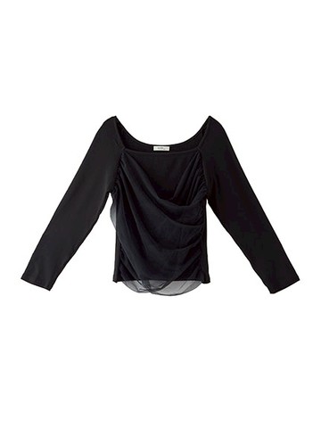 方領網紗拼接上衣(LA37L1C0400) - earth music&ecology