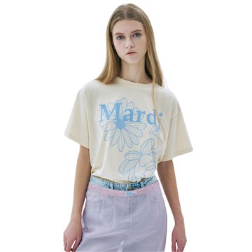 韓國 Mardi Mercredi TSHIRT TRIPLE FLOWER 春夏印花 寬鬆短袖T恤 奶油黃霧藍BUTTER ASHBLUE
