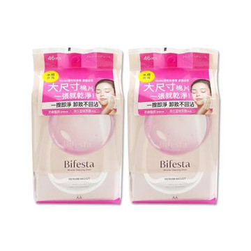 (2袋92片超值組)日本Bifesta碧菲絲特-毛孔潔淨肌膚潤澤抽取式大尺寸卸妝棉46片/袋-水嫩(粉)(臉洗卸濕巾,大容量化妝棉,眼唇即淨潔顏)