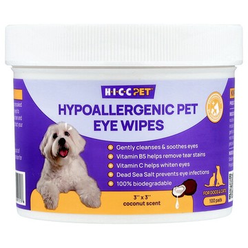 HICC Pet, 低致敏寵物眼部用溼巾，貓狗專用，椰香，100 片