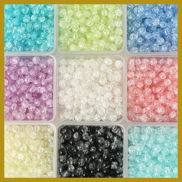 （50個/包）8mm新款玉碎玻璃珠 烤漆裂紋珠 雪花飾品配件  手作diy串珠 串珠材料 串珠材料包 珠珠材料 手串材料