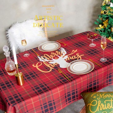 圣誕節桌布布藝ins復古格子防水防油免洗紅色喜慶餐桌臺布定制