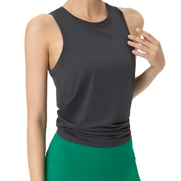 高彈性顯瘦修身排汗運動背心 - S/M/L/XL 黑色/白色/墨綠/玫瑰粉 90%聚酯纖維 10%彈性纖維  L(胸圍 92 x 領寬 16 x 衣長 66.5)  經典灰