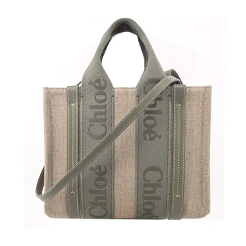 [平輸版]Chloe Woody tote bag 新款帆布兩用托特包(小號/墨綠)真品平輸