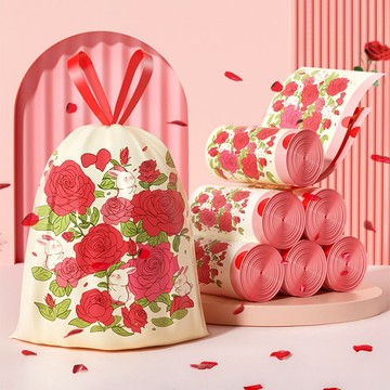 玫瑰香氛加厚免撕抽繩手提垃圾袋 80入