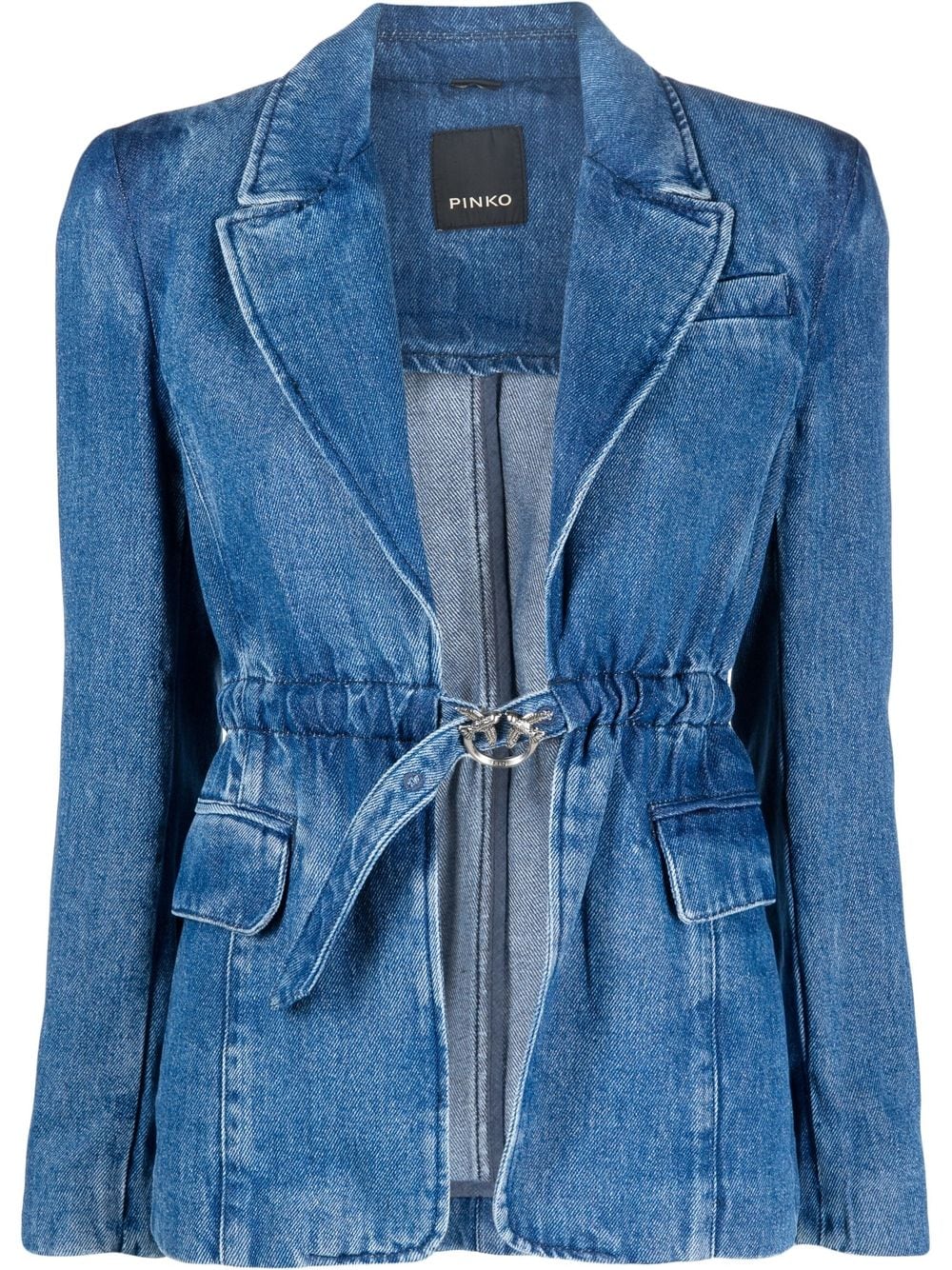 PINKO - logo-buckle denim blazer - women - Polyester/Cotton/Lyocell - 42 - Blue