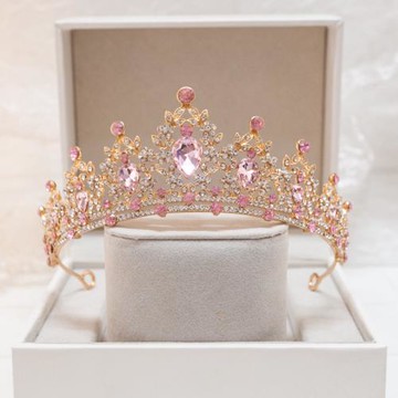 韓版粉色皇冠頭飾兒童公主高端生日演出女童小朋友小女孩發飾王冠